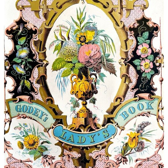 Godey's Lady's Lithographic Floral 1859 Victorian Art Print Gold Color DWY5G - Picture 1 of 2